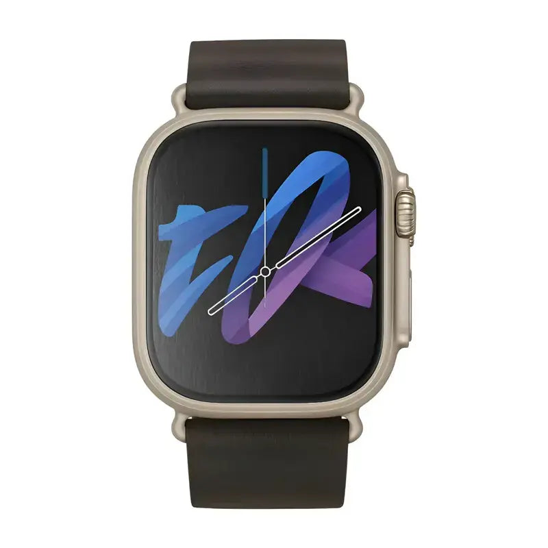 Smartwatch with a black strap and colorful display on a white background