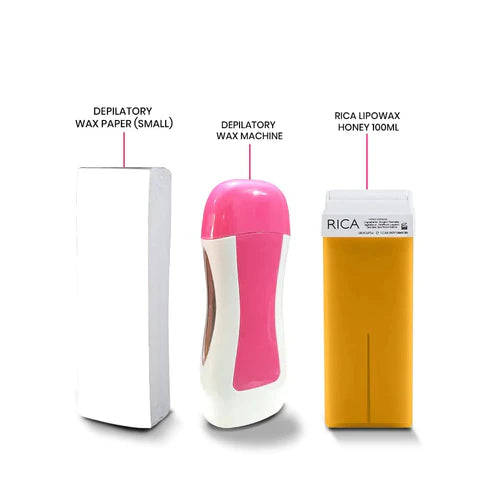 3 in 1 Depilatory Wax Roll On Heater With Epilator Machine with Wax Refill and Strips